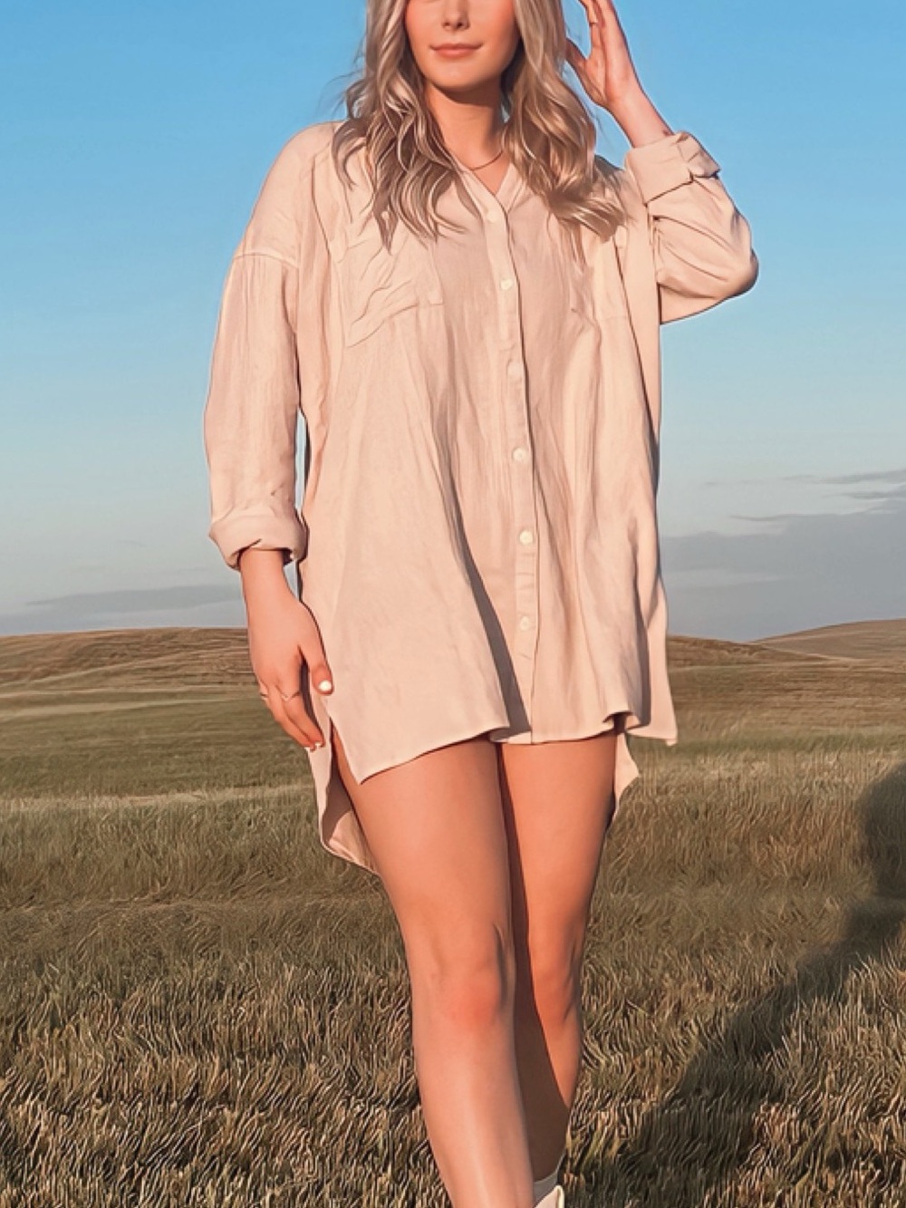 Thread & Supply Light Pink Button-Down Tunic Shirt